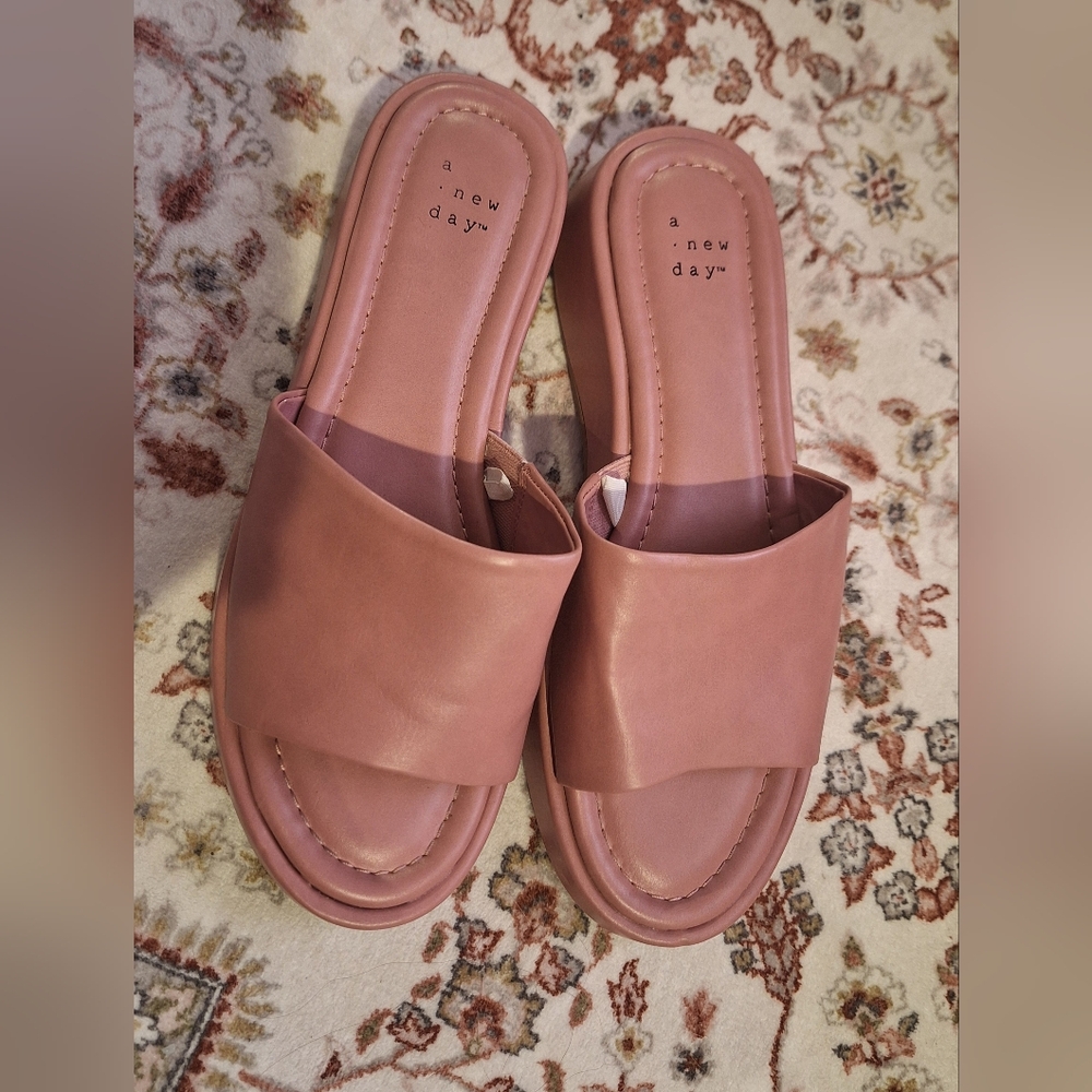 A New Day Carlita Pink Wedge Platform Slide Sandals